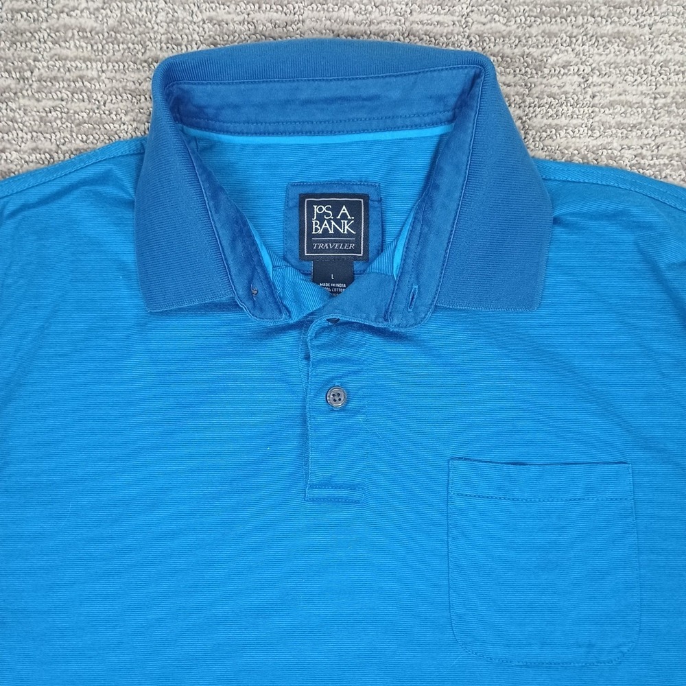 Jos A Bank Polo Shirt Large Blue Solid Traveler Cotton Comfortable Casual Sleek
